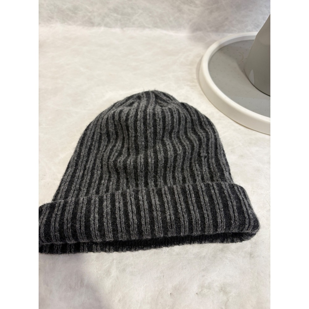NFL Wool Cashmere Blend Ribbed Beanie Hat Charcoal Grey Black Cuffed One Size - Picture 5 of 9